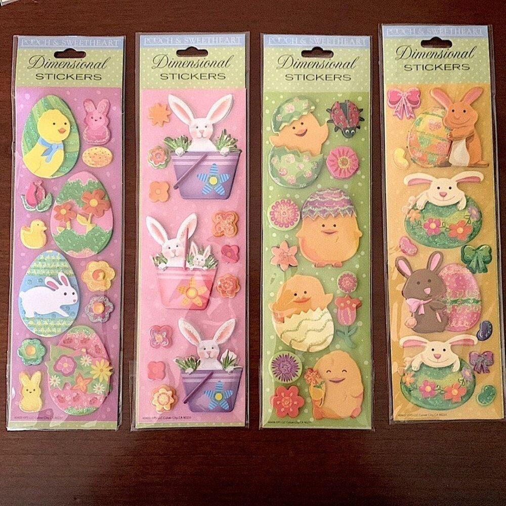 Lot of 4 Pooch & Sweetheart Dimensional Easter Stickers New